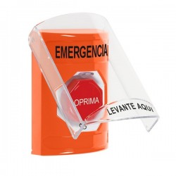 SS2529EM-ES STI Orange Indoor Only Flush or Surface Turn-to-Reset (Illuminated) Stopper Station with EMERGENCY Label Spanish