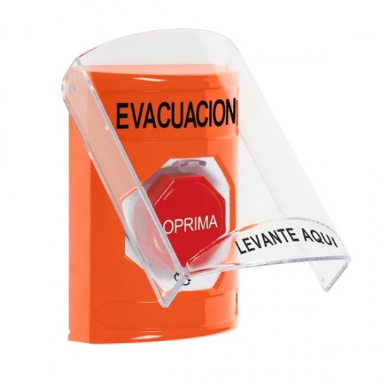 SS2529EV-ES STI Orange Indoor Only Flush or Surface Turn-to-Reset (Illuminated) Stopper Station with EVACUATION Label Spanish