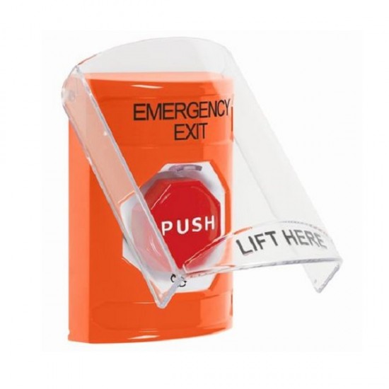 SS2529EX-EN STI Orange Indoor Flush/Surface Turn-to-Reset Stopper Station w/ EMERGENCY EXIT Label
