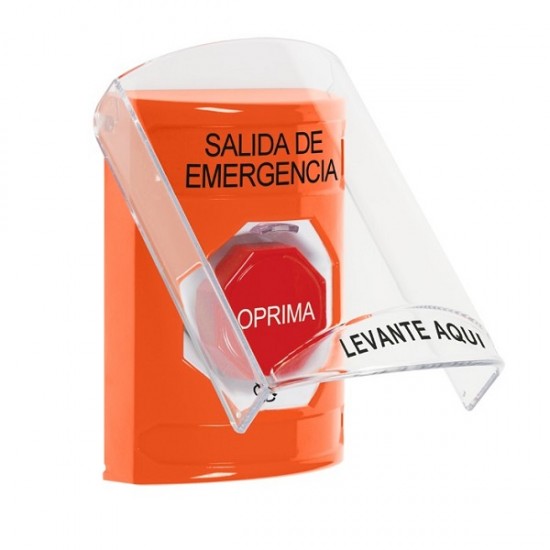 SS2529EX-ES STI Orange Indoor Flush/Surface Turn-to-Reset Stopper Station w/ EMERGENCY EXIT Spanish