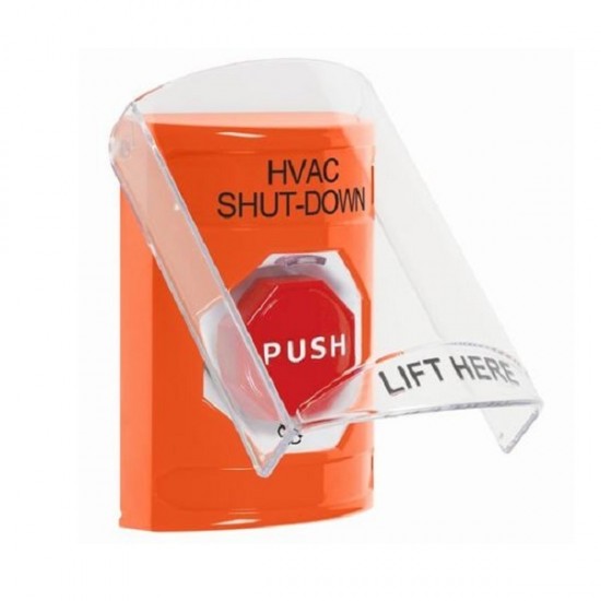 SS2529HV-EN STI Orange Indoor Only Flush or Surface Turn-to-Reset (Illuminated) Stopper Station with HVAC SHUT DOWN Label English