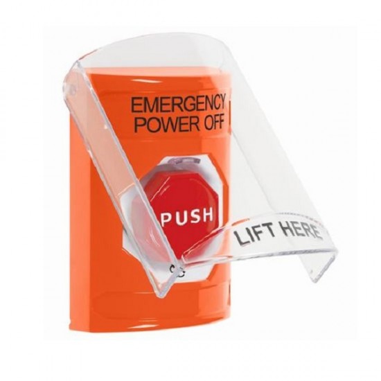 SS2529PO-EN STI Orange Indoor Flush/Surface Turn-to-Reset Stopper Station w/ EMERGENCY POWER OFF Label