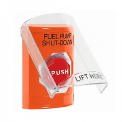 SS2529PS-EN STI Orange Indoor Flush/Surface Turn-to-Reset Stopper Station w/ FUEL PUMP SHUT DOWN Label