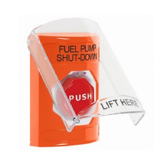 SS2529PS-EN STI Orange Indoor Flush/Surface Turn-to-Reset Stopper Station w/ FUEL PUMP SHUT DOWN Label