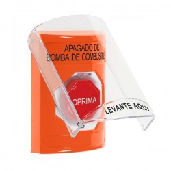 SS2529PS-ES STI Orange Indoor Flush/Surface Turn-to-Reset Stopper Station w/ FUEL PUMP SHUT DOWN Spanish