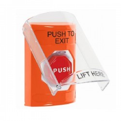 SS2529PX-EN STI Orange Indoor Only Flush or Surface Turn-to-Reset (Illuminated) Stopper Station with PUSH TO EXIT Label English