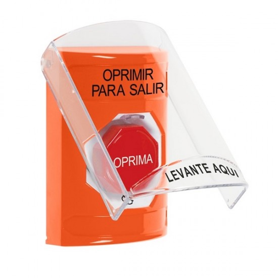 SS2529PX-ES STI Orange Indoor Only Flush or Surface Turn-to-Reset (Illuminated) Stopper Station with PUSH TO EXIT Label Spanish