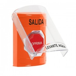 SS2529XT-ES STI Orange Indoor Only Flush or Surface Turn-to-Reset (Illuminated) Stopper Station with EXIT Label Spanish