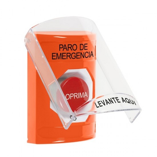 SS25A1ES-ES STI Orange Indoor Only Flush or Surface w/ Horn Turn-to-Reset Stopper Station with EMERGENCY STOP Label Spanish