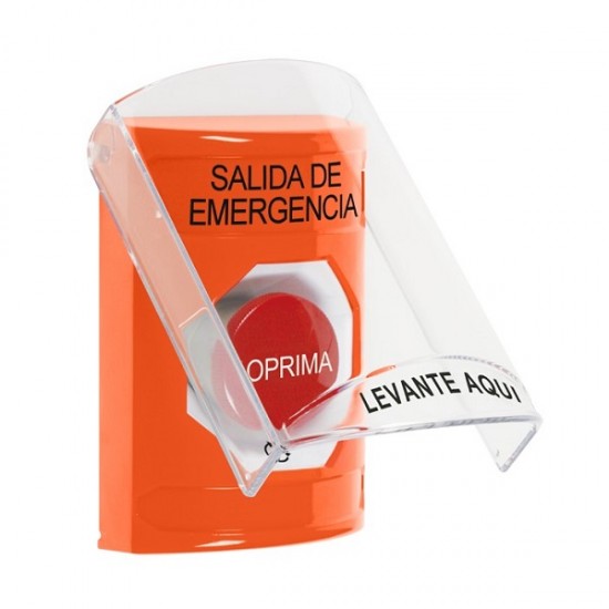 SS25A1EX-ES STI Orange Indoor Only Flush or Surface w/ Horn Turn-to-Reset Stopper Station with EMERGENCY EXIT Label Spanish