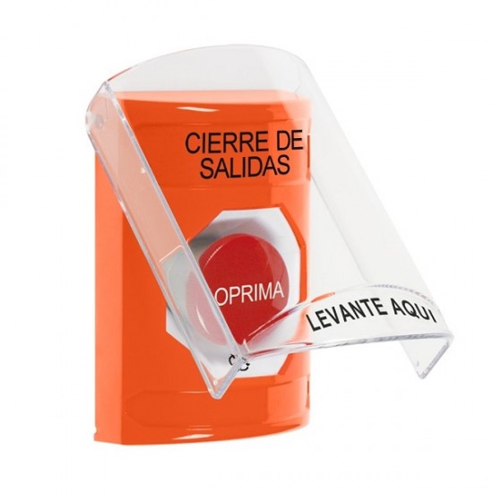 SS25A1LD-ES STI Orange Indoor Only Flush or Surface w/ Horn Turn-to-Reset Stopper Station with LOCKDOWN Label Spanish
