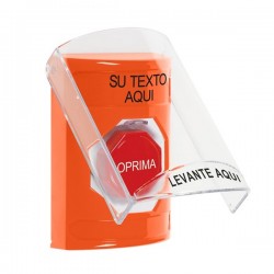 SS25A2ZA-ES STI Orange Indoor Flush/Surface w/ Horn Key-to-Reset (Illuminated) Stopper Station w/ Custom Text Spanish