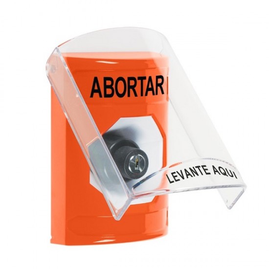 SS25A3AB-ES STI Orange Indoor Only Flush or Surface w/ Horn Key-to-Activate Stopper Station with ABORT Label Spanish