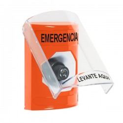 SS25A3EM-ES STI Orange Indoor Only Flush or Surface w/ Horn Key-to-Activate Stopper Station with EMERGENCY Label Spanish