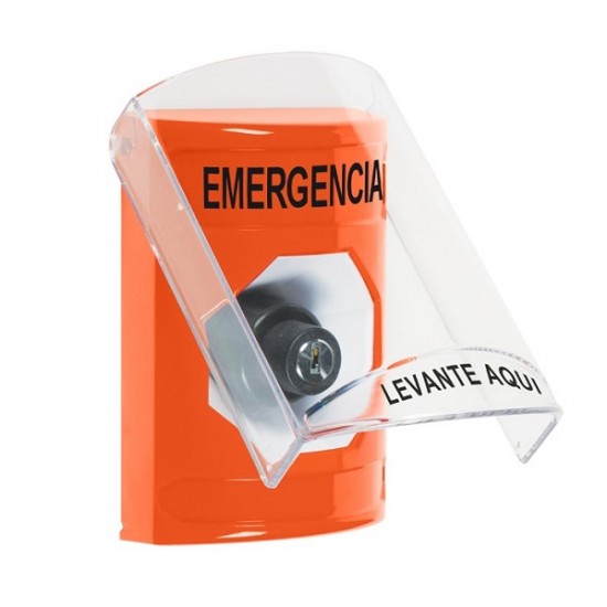 SS25A3EM-ES STI Orange Indoor Only Flush or Surface w/ Horn Key-to-Activate Stopper Station with EMERGENCY Label Spanish