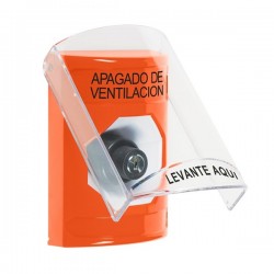 SS25A3HV-ES STI Orange Indoor Only Flush or Surface w/ Horn Key-to-Activate Stopper Station with HVAC SHUT DOWN Label Spanish