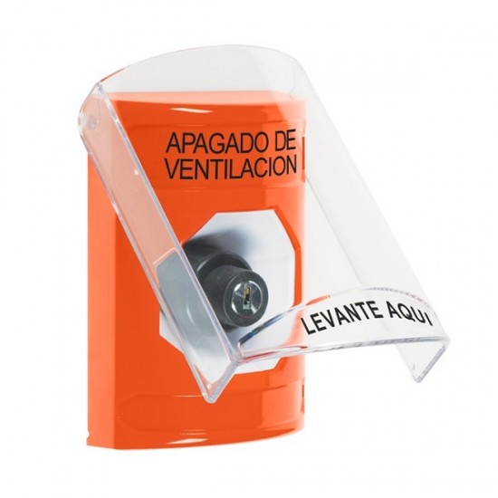 SS25A3HV-ES STI Orange Indoor Only Flush or Surface w/ Horn Key-to-Activate Stopper Station with HVAC SHUT DOWN Label Spanish