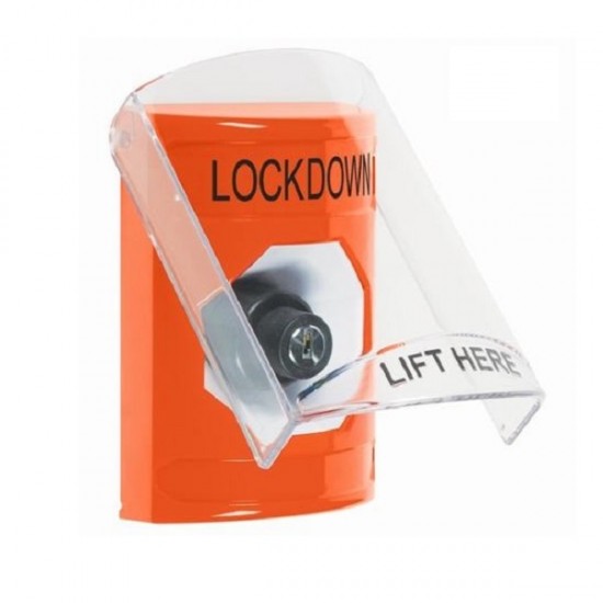 SS25A3LD-EN STI Orange Indoor Only Flush or Surface w/ Horn Key-to-Activate Stopper Station with LOCKDOWN Label English