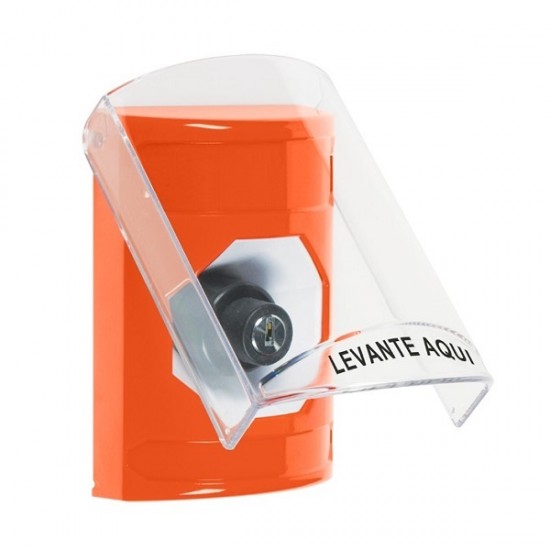 SS25A3NT-ES STI Orange Indoor Only Flush or Surface w/ Horn Key-to-Activate Stopper Station with No Text Label Spanish