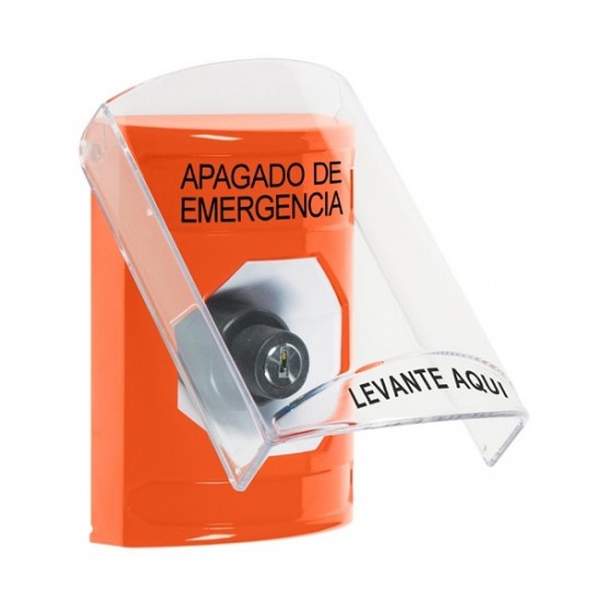 SS25A3PO-ES STI Orange Indoor Only Flush or Surface w/ Horn Key-to-Activate Stopper Station with EMERGENCY POWER OFF Label Spanish