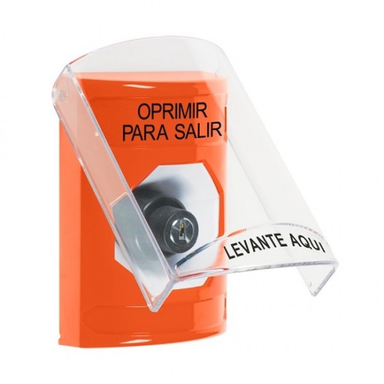 SS25A3PX-ES STI Orange Indoor Only Flush or Surface w/ Horn Key-to-Activate Stopper Station with PUSH TO EXIT Label Spanish