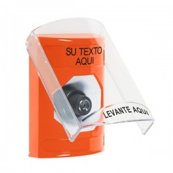 SS25A3ZA-ES STI Orange Indoor Flush/Surface w/ Horn Key-to-Activate Stopper Station w/ Custom Text Spanish