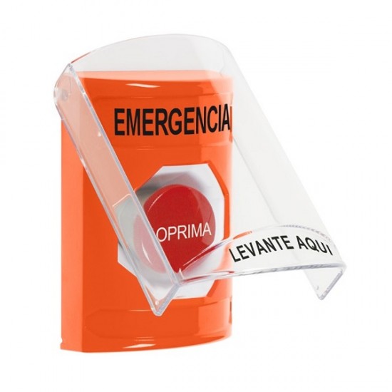 SS25A4EM-ES STI Orange Indoor Only Flush or Surface w/ Horn Momentary Stopper Station with EMERGENCY Label Spanish