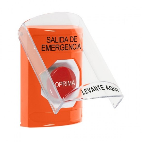 SS25A4EX-ES STI Orange Indoor Only Flush or Surface w/ Horn Momentary Stopper Station with EMERGENCY EXIT Label Spanish
