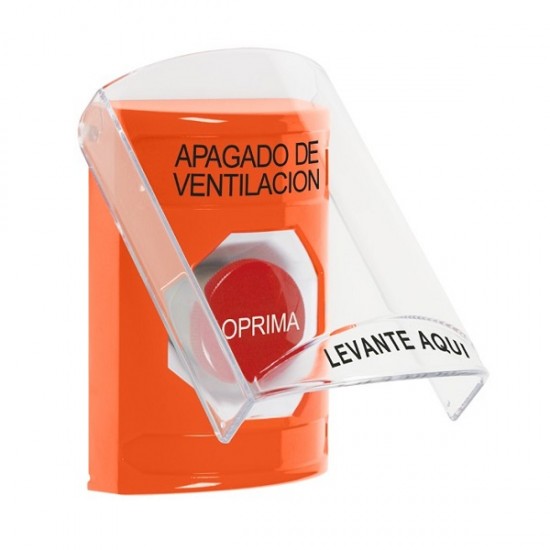 SS25A4HV-ES STI Orange Indoor Only Flush or Surface w/ Horn Momentary Stopper Station with HVAC SHUT DOWN Label Spanish