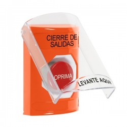 SS25A4LD-ES STI Orange Indoor Only Flush or Surface w/ Horn Momentary Stopper Station with LOCKDOWN Label Spanish