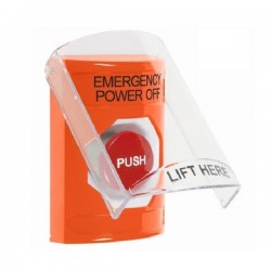 SS25A4PO-EN STI Orange Indoor Only Flush or Surface w/ Horn Momentary Stopper Station with EMERGENCY POWER OFF Label English