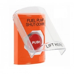 SS25A4PS-EN STI Orange Indoor Only Flush or Surface w/ Horn Momentary Stopper Station with FUEL PUMP SHUT DOWN Label English