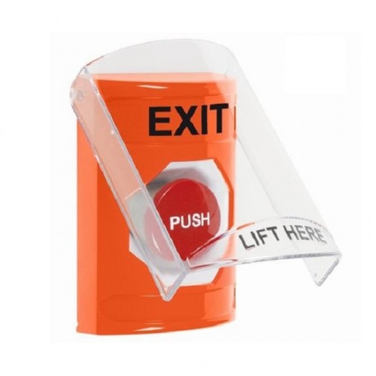 SS25A4XT-EN STI Orange Indoor Only Flush or Surface w/ Horn Momentary Stopper Station with EXIT Label English