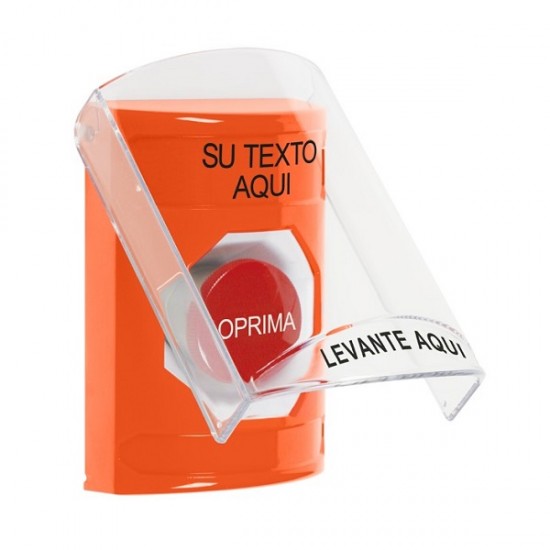 SS25A4ZA-ES STI Orange Indoor Flush/Surface w/ Horn Momentary Stopper Station w/ Custom Text Spanish