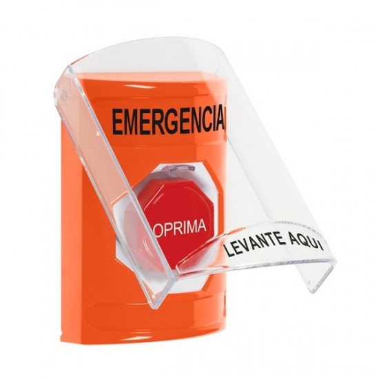 SS25A5EM-ES STI Orange Indoor Flush/Surface w/ Horn Momentary Stopper Station w/ EMERGENCY Spanish