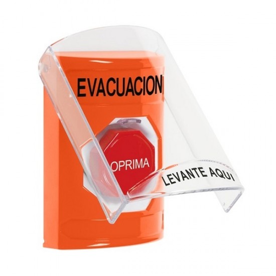 SS25A5EV-ES STI Orange Indoor Flush/Surface w/ Horn Momentary Stopper Station w/ EVACUATION Spanish