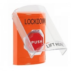 SS25A5LD-EN STI Orange Indoor Only Flush or Surface w/ Horn Momentary (Illuminated) Stopper Station with LOCKDOWN Label English