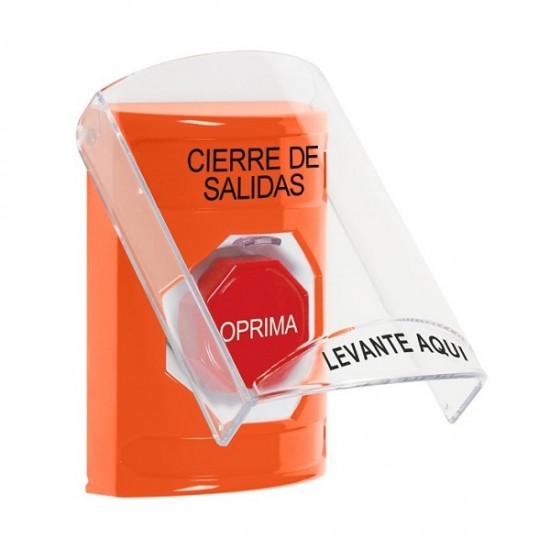 SS25A5LD-ES STI Orange Indoor Only Flush or Surface w/ Horn Momentary (Illuminated) Stopper Station with LOCKDOWN Label Spanish
