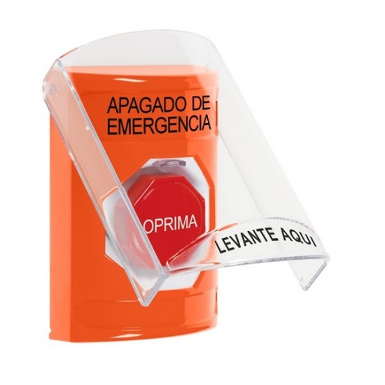 SS25A5PO-ES STI Orange Indoor Only Flush or Surface w/ Horn Momentary (Illuminated) Stopper Station with EMERGENCY POWER OFF Label Spanish