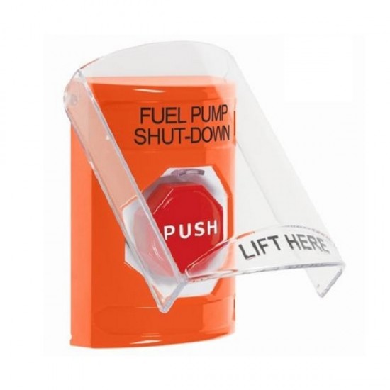 SS25A5PS-EN STI Orange Indoor Flush/Surface w/ Horn Momentary Stopper Station w/ FUEL PUMP SHUT DOWN Label