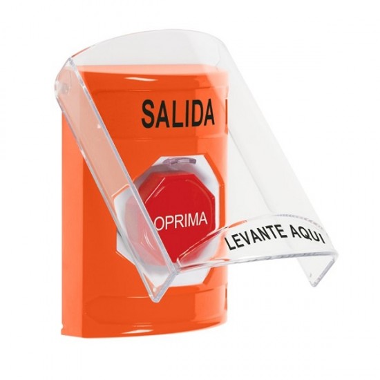 SS25A5XT-ES STI Orange Indoor Only Flush or Surface w/ Horn Momentary (Illuminated) Stopper Station with EXIT Label Spanish