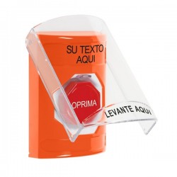 SS25A5ZA-ES STI Orange Indoor Flush/Surface w/ Horn Momentary (Illuminated) Stopper Station w/ Custom Text Spanish