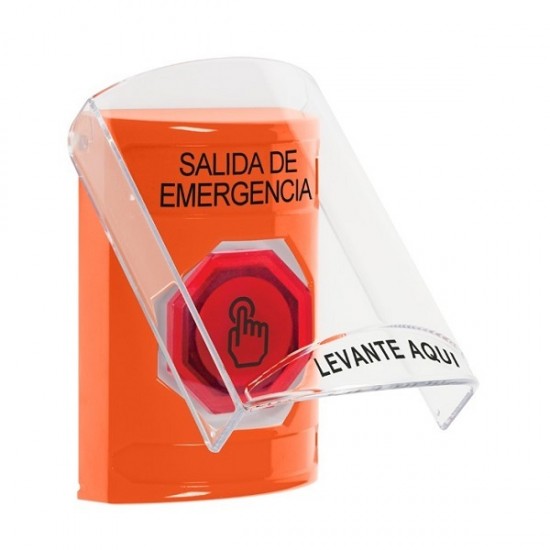 SS25A6EX-ES STI Orange Indoor Flush/Surface w/ Horn Momentary (Illuminated) Stopper Station w/ EMERGENCY EXIT Spanish