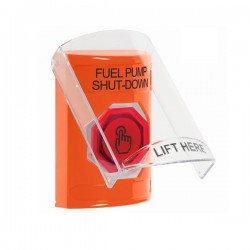 SS25A6PS-EN STI Orange Indoor Flush/Surface w/ Horn Momentary (Illuminated) Stopper Station w/ FUEL PUMP SHUT DOWN Label