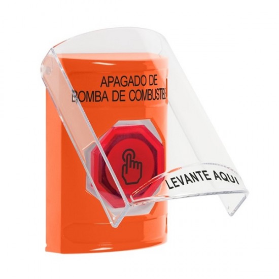 SS25A6PS-ES STI Orange Indoor Flush/Surface w/ Horn Momentary (Illuminated) Stopper Station w/ FUEL PUMP SHUT DOWN Spanish