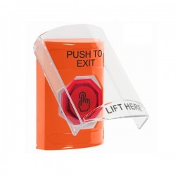 SS25A6PX-EN STI Orange Indoor Flush/Surface w/ Horn Momentary (Illuminated) Stopper Station w/ PUSH TO EXIT Label
