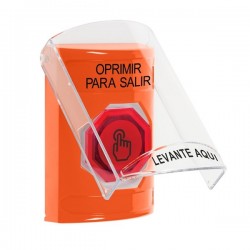 SS25A6PX-ES STI Orange Indoor Only Flush or Surface w/ Horn Momentary (Illuminated) with Red Lens Stopper Station with PUSH TO EXIT Label Spanish