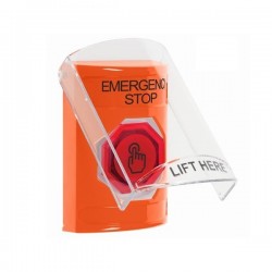 SS25A7ES-EN STI Orange Indoor Flush/Surface w/ Horn Weather Resistant Momentary Stopper Station w/ EMERGENCY STOP Label