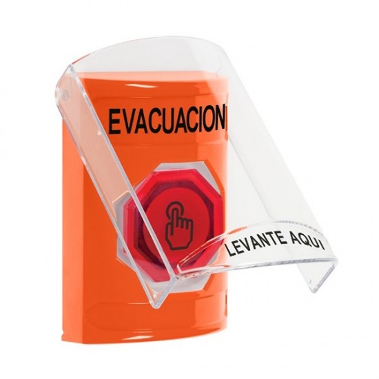 SS25A7EV-ES STI Orange Indoor Flush/Surface w/ Horn Weather Resistant Momentary Stopper Station w/ EVACUATION Spanish