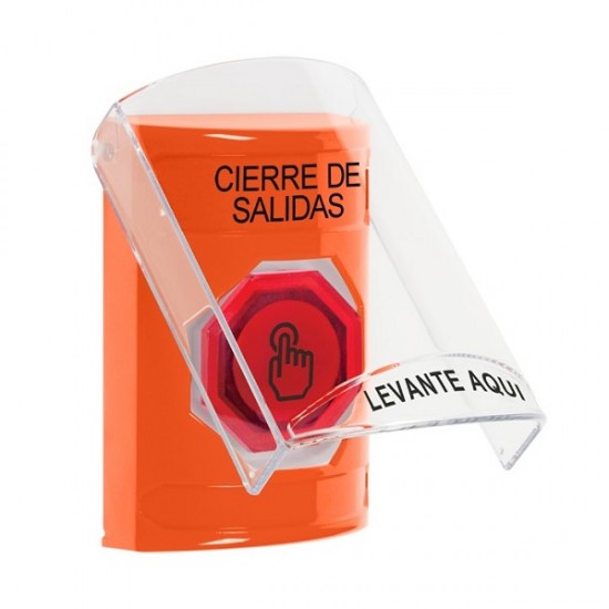 SS25A7LD-ES STI Orange Indoor Flush/Surface w/ Horn Weather Resistant Momentary Stopper Station w/ LOCKDOWN Spanish